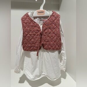 Zara Quilted Floral Vest with White Blouse - Toddler